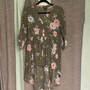 Forrest green floral high low blouse
